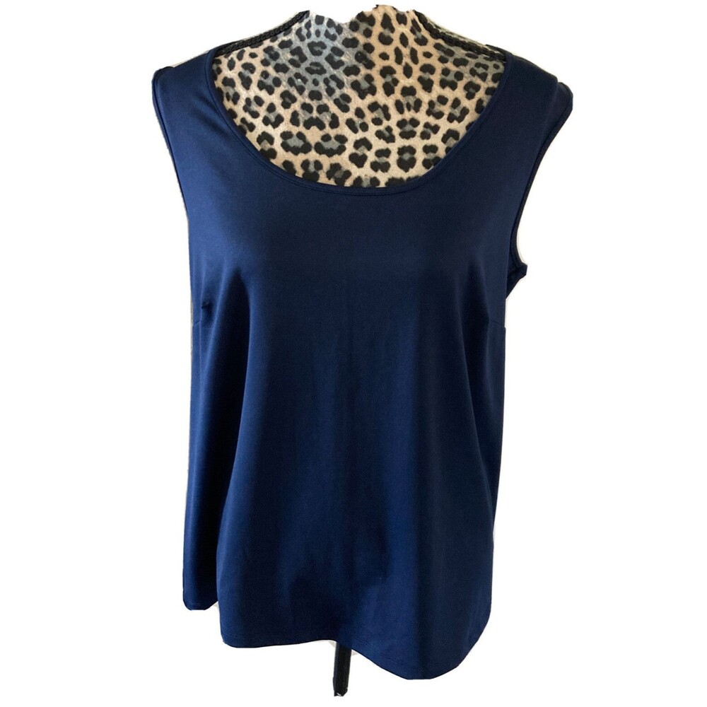 Catherines Top Blouse Size OX 14/16 W Dark Blue Sleeveless Circle Neck
